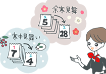 寒中見舞いの時期（1月7日過ぎ～2月4日頃）、余寒見舞いの時期（2月5日頃～2月下旬）」をカレンダーを使って説明するギフトコンシェルジュ