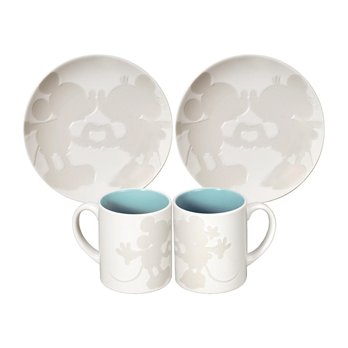 ディズニー　ミッキー＆ミニー　ペアプレート＆マグセット　ホワイト