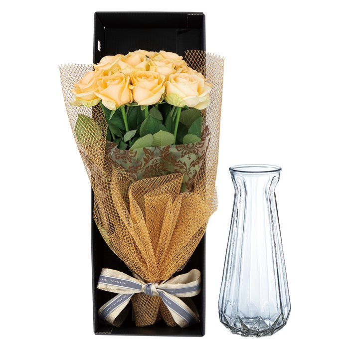 フラワーギフト　花瓶とバラセットＢ（１０本）アプリコット