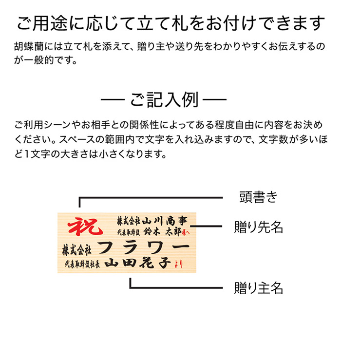 フラワーギフト　神奈川県　座間洋らんセンター　胡蝶蘭プレミアムホワイト３本立ち　慶事・立て札あり