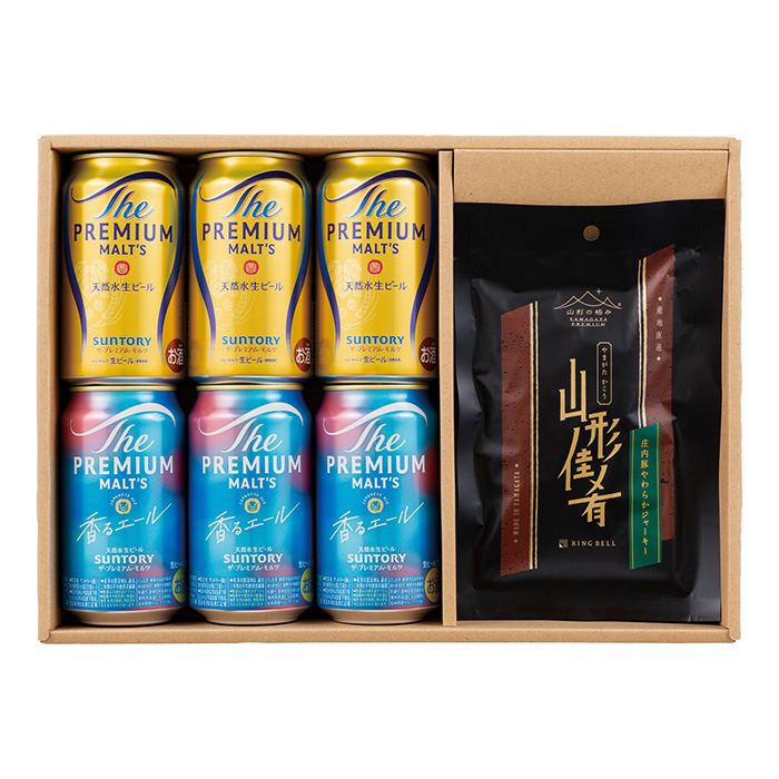 山形の極み　サントリー　プレミアムモルツ６缶＆おつまみセット