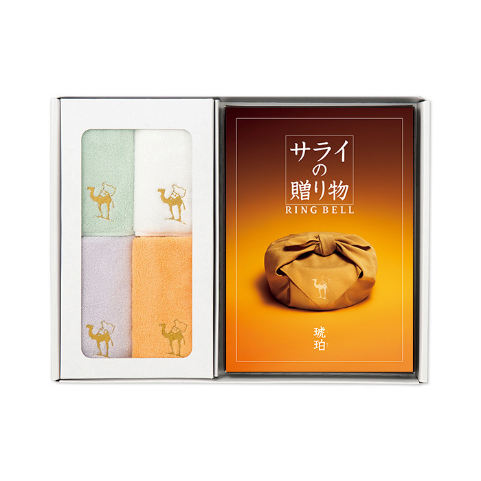 サライ×リンベル　サライの贈り物　琥珀（こはく）＋ハンカチ４枚セット〈香典返し・法要引出物用〉